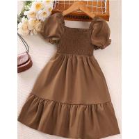 ราคา เดรสสำหรับเด็กผู้หญิงฤดูร้อน4 7ขวบสีน้ำตาลแขนสั้นคอสี่เหลี่ยมพองแขนฝรั่งเศสย้อนยุคอ่อนโยน (19898058623)