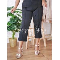 ราคา กางเกงสีเทาเข้ม กางเกงตีเกร็ด8ส่วน กางเกงโรเชฟ กางเกงทำงานคนอ้วน ขากระบอก เอวสูง (12503084665)