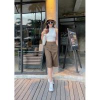 ราคา กางเกงขาสั้นทรงกระบอก3ส่วนผ้าลินินเอวสูงเก็บทรงสวยคร่า (19467690458)