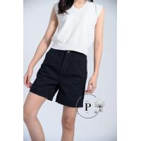 ราคา peppermintjeans กางเกงยีนส์ ยีนส์สามส่วน วินเทจ เอวสูง สีเข้ม สีดำ (11656178969)