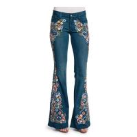 ราคา Womens Jeans Embroidered Slim Fit Slimming Washed Bell Bottom Pants Jeans for Women (15914472482)