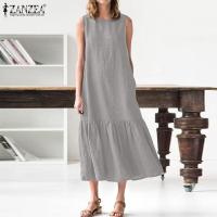 ราคา จัดส่งฟรี Esolo ZANZEA ผู้หญิงผ้าฝ้ายผ้าลินินหลวมถัง Sundress แขนกุดฉัตรนัวเนียชุด Maxi ยาวสบายๆ 15 (16449451735)