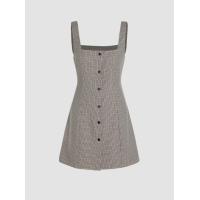 ราคา Cider Cider Houndstooth Square Neck Button Up Mini Dress เดรสแขนกุดผู้หญิง เดรสแฟชั่นผญ มินิเดรส ลุคสวยหรู (20228071427)