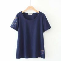 ราคา มีไซส์ใหญ่ Plus Size Womens XL 4XL White Navy Blue Tops Womens Full Cotton Short Sleeve T shirts Large Size Vintage Embroidered Top (1949788377)