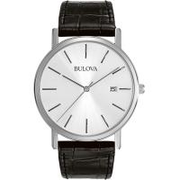 ราคา Bulova Mens Stainless Steel 3 Hand Calendar Date Quartz Watch with Black Leather Strap Style 96B104 (20600710497)