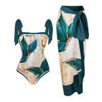 ราคา Women Vintage Colorblock Abstract Floral Print 1 Piece Swimwear 1 Piece Cover UP Two Piece Vintage Print Swimsuit Monokini (18840814408)