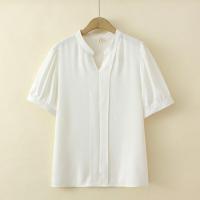 ราคา มีไซส์ใหญ่ Plus Size Womens V neck Summer White Purple Blouses Short Sleeve Solid Color A line Female Tops Fashion Ladies Office wear Blusas (18778928881)
