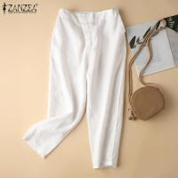 ราคา จัดส่งฟรี Fancystyle ZANZEA กางเกงผ้าฝ้ายผู้หญิงมีกระดุมกระเป๋าด้านข้างแบบไม่สม่ำเสมอกางเกงสแล็คเอวยืดหยุ่นสบายสแล็ค 2 (20793577596)