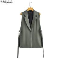 ราคา Willshela ชุดเสื้อสายเดี่ยวสีพื้นแฟชั่นสำหรับผู้หญิงผ่าข้างคอปาดแขนกุดเปิดลูกไม้กระดุมเดียวสุดชิคเสื้อกั๊กลำลองสำหรับผู้หญิง (15364482320)