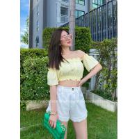 ราคา เสื้อครอปปาดไหล่เกาะอกต่อแขน สม็อค งานสวยน่ารัก แมทซ์ง่าย สดใส free size นางแบบใส่สินค้างานขายจริงได้รับสินค้าตรงปกไม่จกตาแน่นอนคราฟ (17016409176)