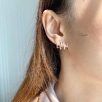 ราคา 4 lines zane earrings ต่างหูแบบติดหู งานชุบทองคำขาว เพชร CZ (20216785168)