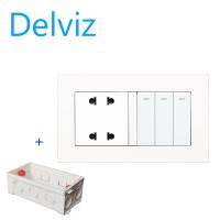 ราคา DELVIZ 3GANG 2WAY light switch 4 hole wall socket 10A power switch socket with junction box (19672312228)