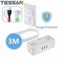 ราคา Ultra Thin Flat Extension Cord Flat Plug Power Strip with 3 USB Ports TESSAN Surge Protector 4 Wide Spaced AC Outlets 3 USB 900 Joules 5FT Extension Cord for Home Office Dorm (20801666518)
