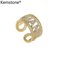 ราคา Kemstone แหวนเพชรสวิสชุบทองตัวอักษรแบบเปิดปรับได้สำหรับผู้หญิงเครื่องประดับแฟชั่น (13220877013)