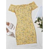 ราคา พร้อมส่งด่วนจากไทย งานป้าย SHEIN เดรส มินิเดรส สีเหลือง ขอบจีบย่น พิมพ์ลายดอกไม้ขนาดเล็ก เปิดไหล่ (15811289324)