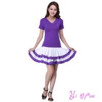 ราคา เสื้อยืดผู้หญิงกระโปรงสั้นชุด2ชิ้น เครื่องแต่งกายสแควร์แดนซ์เต้นรำละติน กางเกงบ็อกเซอร์ในตัว กระโปรงเอวยางยืดไซส์ใหญ่ (18299919531)