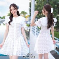 ราคา S XL เดรสลูกไม้สั้นคอปกกะลาสี แต่งประดับมุกสวยหวานน่ารัก MB4147 (21083514721)