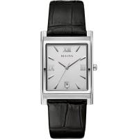 ราคา Bulova Mens Stainless Steel 3 Hand Calendar Date Quartz Watch with Black Leather Strap Rectangle Dial Style 96B107 (20600631326)