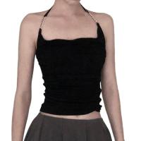 ราคา Facialbeauty ผู้หญิงสีทึบเสื้อแขนกุดคล้องคอโซ่เปิดหลังเสื้อกล้ามเข้ารูปโชว์เสื้อสายเดี่ยวสะดือ (20310831402)