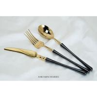 ราคา ช้อนส้อมสีทองด้ามจับสีดำ (17493235014)