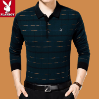 ราคา Playboy เสื้อยืดคอโปโลผู้ชายเสื้อยืดแขนยาวทรงหลวมถักด้านล่างเสื้อเชิ้ตพลัสไซส์สวมใส่ของพ่อ (20408874964)
