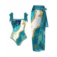 ราคา Women Vintage Colorblock Abstract Floral Print 1 Piece Swimwear 1 Piece Cover UP Two Piece Vintage Print Swimsuit Monokini (18840814423)