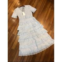 ราคา พร้อมส่ง เดรสลูกไม้ระบายชั้นๆแขนสั้นกระโปรงยาว (19186142468)