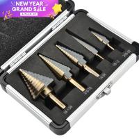 ราคา ดอกสว่านทรงเจดีย์ ดอกเจดีย์ เคลือบไทเทเนี่ยม ดอกเจาะรู ดอกสว่านขั้นบันได เซ็ต5ชิ้น ในกล่องอลูมิเนี่ยม (15448232065)