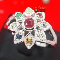 ราคา แหวนนพเก้าแท้ แหวนดอกไม้ แหวนเงินแท้ ชุบทองคำขาว พลอยนพเก้าแท้ พลอยแท้ครบตามตำรา YTG 2685 (17429226755)