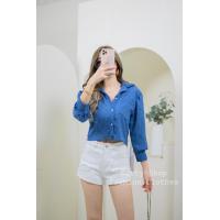 ราคา Korean งานเสื้อเชิ้ตทรงคอวี ด้านหน้าสั้น หลังยาวผ่าหลัง งานแซ่บๆ (17465439880)