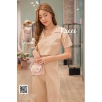 ราคา เซทเสื้อแขนสั้นคอปก กางเกงขายาวผ้าไหมพรม K029 (13359552077)
