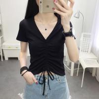 ราคา เสื้อทีเชิ้ตแขนสั้นสีเขียวอะโวคาโดเสื้อผ้าหน้าร้อนผู้หญิงเสื้อคอตตอนแท้เอวลอยมีเชือกรูดคอวีสีเขียวมัทฉะแอบโชว์เล็กๆแบบใหม่2023 (14950984166)