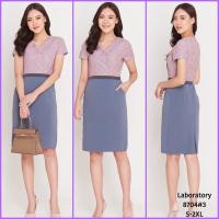 ราคา Laboratory Dress 8704 ชุดชุดงาน ชุดไปงาน ท่อนบนแต่งลูกไม้แมทช์กระโปรงสีพื้น (16408351510)