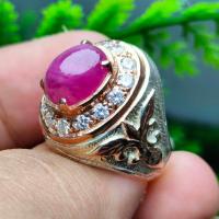 ราคา แหวนทับทิม ล้อมเพชร แหวนเงินแท้ 92 5 หน้าชุบชุบพิ้งโกลด์ ประดับ พลอยทับทิมแท้ แหวนชาย งานสวยงานละเอียด New (11730422289)