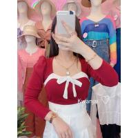 ราคา เสื้อยืดแขนยาวทรงโบว์ผูกสีทูโทน NC 44 (16195260039)