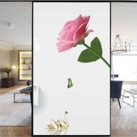 ราคา Glass window sticker static frosted window sliding door bathroom anti light translucent opaque plant flower film (19728220700)