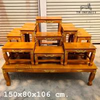 ราคา TH โต๊ะหมู่บูชาไม้สักทั้งชุดรวมฐานหมู่ 9 หน้า 9 150 80 สูง106 ซม แกะสลักลายดอกไม้ทั้งชุด ไม้สักคัดเกรดสีย้อม อิฐ (18879374661)