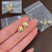 ราคา ต่างหูแฟชั่นหรูหราไฟชุบทอง14K สีรุ้งต่างหูหน้ายิ้มสี่เหลี่ยม (21167430536)