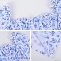 ราคา ชุดเดรสยาว แขนพัฟ ลายดอกไม้ สีฟ้า สไตล์เฮปเบิร์น ฝรั่งเศส (16427311597)