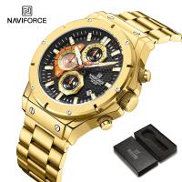 ราคา นาฬิกา NAVIFORCE สำหรับผู้ชายนาฬิกาข้อมือกันน้ำนาฬิกากีฬาหยุดวันที่สแตนเลสสตีลของแท้ขาตั้งกล้อง8026 (21030712508)