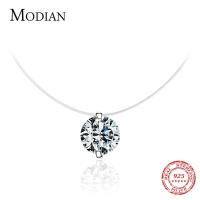 ราคา Modian Silver Transparent Chain Pendant Real 925 Sterling Silver Clear CZ Fishing Line Choker Necklace For Women Girls Jewelry (11348526200)