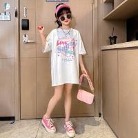 ราคา GG เสื้อในเด็กโต เสื้อนักเรียนคอบัว เสื้อแขนสั้นเด็กหญิง 2023 ใหม่เด็กฤดูร้อนหลวมความยาวกลางเสื้อยืดกระโปรงผ้าฝ้ายแท้ (19019575409)