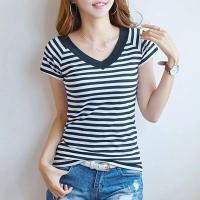 ราคา เสื้อยืดคอวีเข้ารูปแขนสั้นสไตล์เกาหลีสำหรับผู้หญิงเสื้อผ้าฤดูร้อนแฟชั่นเสื้อลำลองรัดรูปคอวีดีไซน์ใหม่ (20035015285)