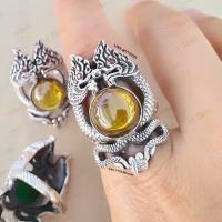 ราคา แหวนพญานาคคู่ โอบมณีสีเหลือง บุษราคัม แหวนเงินแท้ รมดำ พลอย CZ YTG 11472 (11684013539)