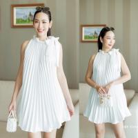 ราคา พร้อมส่ง Mini dress pleat เดรสสั้นอัดพลีททั้งตัว ดีเทลคอผูกโบว์ มินิเดรสพลีท (21069579543)