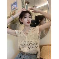 ราคา เสื้อแขนกุดไหมพรมถักแต่งฉลุ ดีเทลกระดุมผ่าหน้า รอบแขนผ้าคอตตอนฉลุ งานตามหา น่ารักมาก (20256588862)