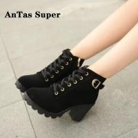 ราคา รองเท้าบูทสตรี เชือกผูกรองเท้าส้นสูง รองเท้าบูทแฟชั่น เทรนด์แฟชั่น สีดำ รองเท้าบูทสตรี ใส่สบาย ระบายอากาศได้ (9494098811)