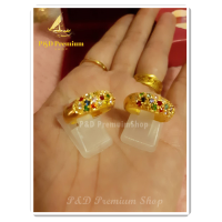 ราคา ใหม่ แหวนประดับเพชร CZ ฝังพลอยนพเก้า ชุบทองแท้ 24 K (1375978661)