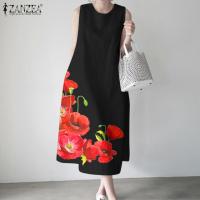 ราคา ZANZEA ชุดเดรสผู้หญิงชุดลำลองย้อนยุคแขนกุดลายดอกไม้เดรสแขนกุดทรงหลวมชายหาดวันหยุดฤดูร้อน 7 (21053590254)