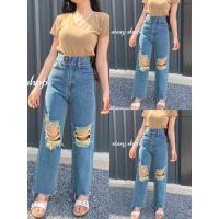 ราคา กางเกงยีนส์เอวสูง แต่ง2 กระดุม รุ่นขายดี (18682992346)